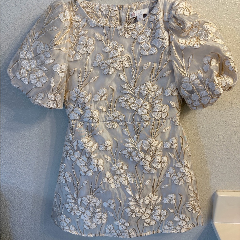 GB Girls Floral Embroidered Blouse in Cream and Gold